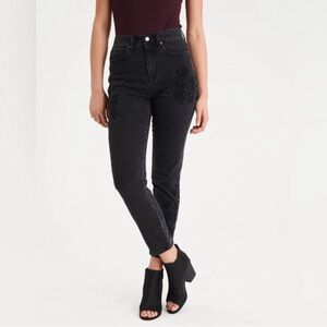 American Eagle Outfitters Black High Rise Mom Jeans Embroidered